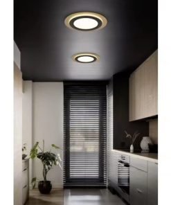 Plafonnier LED design, MORGAN, noir et or, lumière variable avec télécommande.