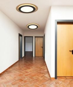 Alternative view of Plafonnier LED design, MORGAN, noir et or, lumière variable avec télécommande.