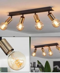 Plafonnier design simple élégant, métal noir et or, de marque allemande.