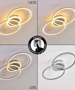 Alternative view of LITHGOW, plafonnier led design moderne allemand,  variateur intégré. 
finition nickel mat.