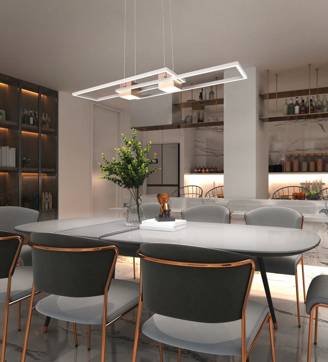 suspension Albany, rectangulaire à LED avec variateur intégré pour ajuster la couleur la lumière selon vos envies.