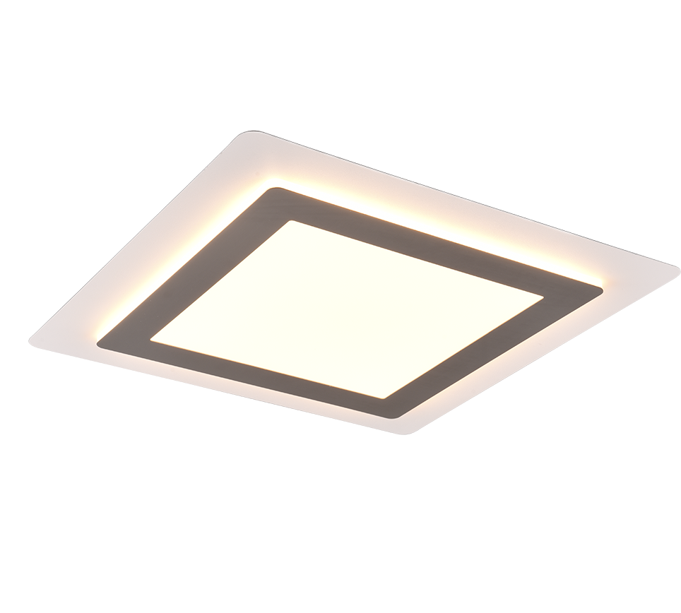 Plafonnier led design, MORGAN ,en métal finition nickel mat, variateur avec télécommande.