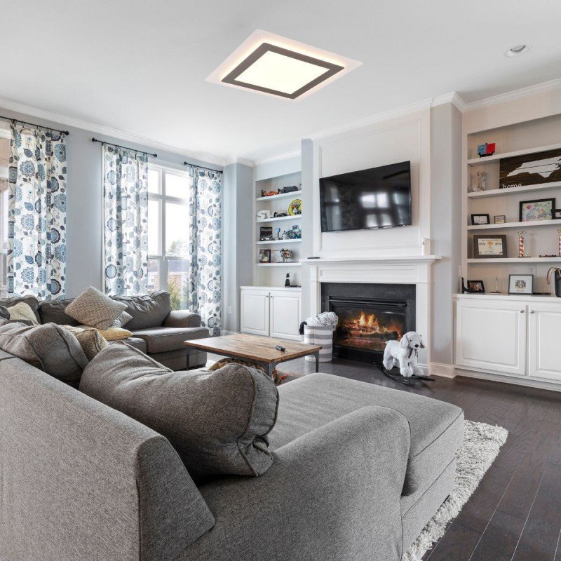 Plafonnier led design, MORGAN ,en métal finition nickel mat, variateur avec télécommande. – Image 4